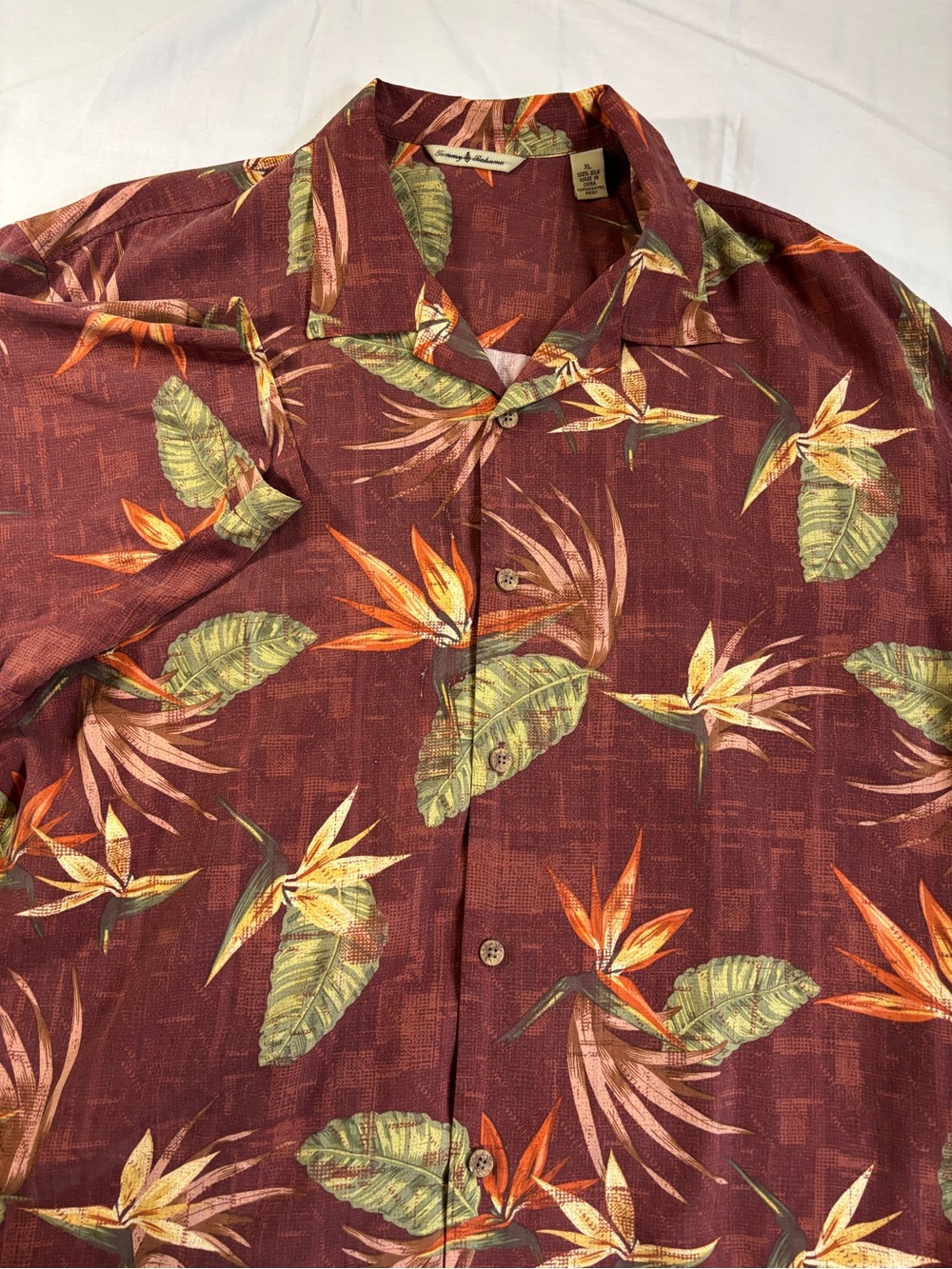 Tommy Bahama Burgundy Tropical Floral Button-Up Shirt